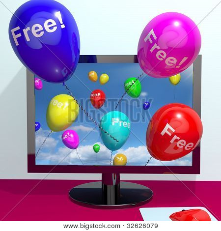 Balões com livre vem através de computador mostrando os brindes e promoções on-line