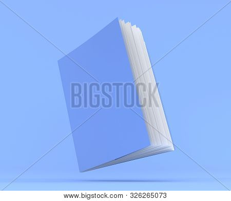 Notebook Mockup Blank Cover. Book 3d Render Illustration. Blue Notepad With Realistic Ajar Pages. Di
