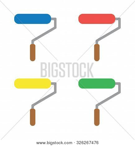 Vector Icon Set Of Paint Roller Brushes. Flat Color Style.