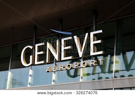 Geneva/switzerland - 27.07.18 : Geneva Airport Logo Entry Sign