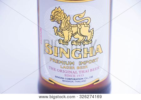 Geneva/ Switzerland - 11.06.2018 : Famous Thai Beer Singha Premium Import Thailand