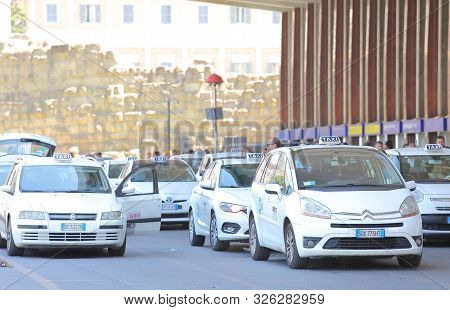 Rome Italy - June 17, 2019: Taxi Wait For Passengers At Termini Train Station Rome Italy