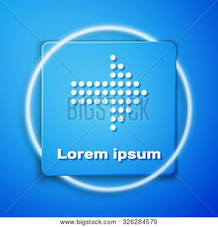 White Dots Arrow Icon Isolated On Blue Background. Halftone Arrow. Dotted Arrow Sign. Blue Square Bu