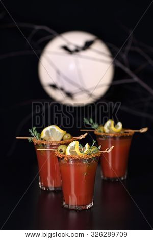 Michelada - Mexican Alcoholic Cocktail, Tomato Juice, Spicy Sauce And Spices. Great Idea For A Hallo