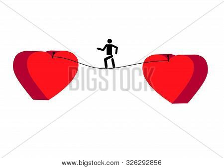 Tightrope Walker Icon. Tightrope Walker Between Two Hearts. Problem Of Choice.