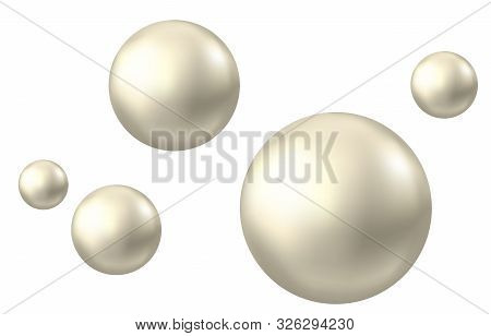 Realistic Natural Pearl. Jewel Gems. Shiny Silver Ball Isolated On White Background. Vector Jewelry 
