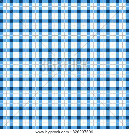 Blue Checkered With A Gray Strip Of Tablecloth