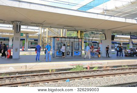 Rome Italy - June 18, 2019: Unidentified People Travel At Rome Ostiense Train Station Rome Italy