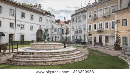 View Of The Republic Square In The Old Town In Alcobaca, Portugal