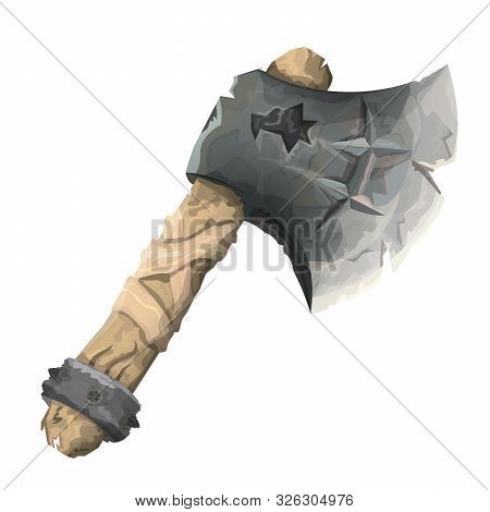 Wooden Axe Isolated On White Background. High Detailed Vector Illustration. Bad Condition