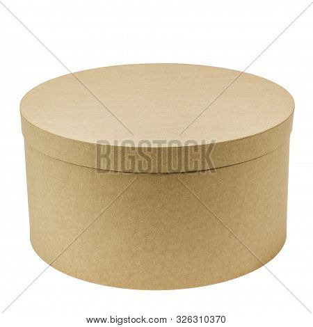Round Kraft Gift Box Isolated On White Background