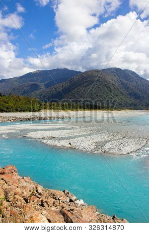 River Of Melted Glacial Water, West Coast Of New Zealand