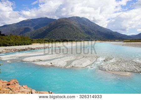 River Of Melted Glacial Water, West Coast Of New Zealand