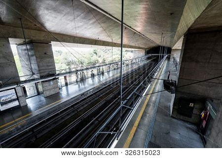 Sao Paulo, Brazil - 05, October, 2019: Wide Angle Picture Of Modern Architecture Sumare Metro Statio