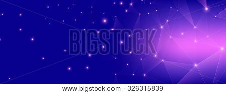 Technology Network. Big Data Visualization. Blue Triangles Wallpaper. Violet Geometric Texture. Tech