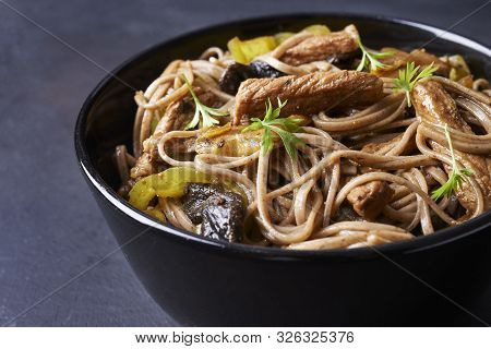 Stir-fried Sona With Pork And Vegetables In Asian Style