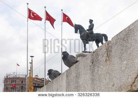 ANKARA, TURKEY - 15 JULY 2019: The statue of Ataturk in Ulus - Ankara, Turkey