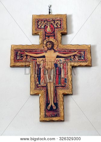 SAMOBOR, CROATIA - MARCH 03, 2018: Cross in the church of Assumption in Samobor, Croatia