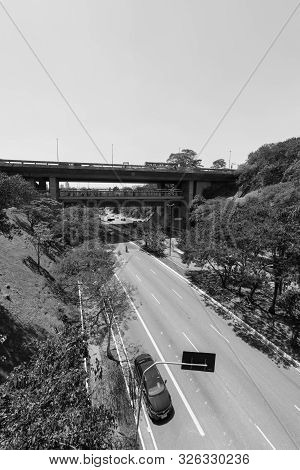Sao Paulo, Brazil - 05, October, 2019: Black And White Picture Of The Exterior Area Of Sumare Metro 