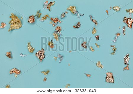 Turquoise Trend Color Background Decorated With Bronze, Silver And Golden Potal Foil - For Post Card