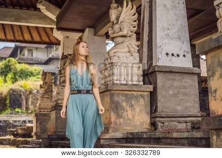 Woman Tourist In Abandoned And Mysterious Hotel In Bedugul. Indonesia, Bali Island. Bali Travel Conc