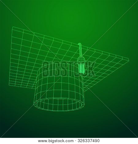 Education Graduation Academic Cap. Wireframe Low Poly Mesh Vector Illustration.