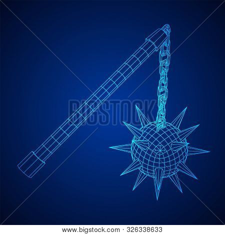 Medieval Chained Mace Ball. Wireframe Low Poly Mesh Vector Illustration.