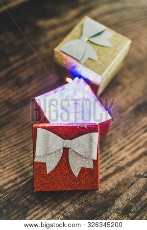 Christmas Present Box With Shining Fairy Lights Inside