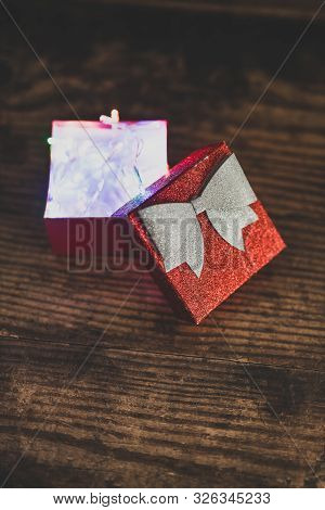 Christmas Present Box With Shining Fairy Lights Inside