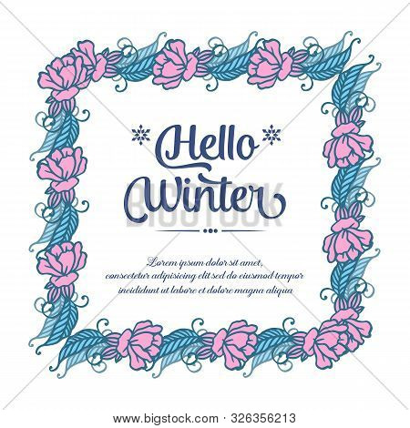 Modern Pink Flower Frame, For Invitation Card Helo Winter. Vector