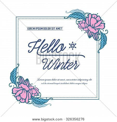 Modern Pink Flower Frame, For Invitation Card Helo Winter. Vector