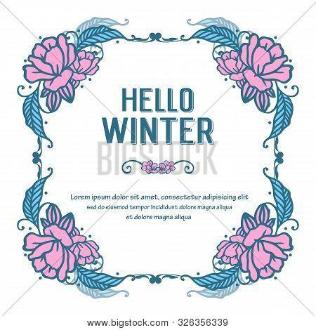 Modern Pink Flower Frame, For Invitation Card Helo Winter. Vector