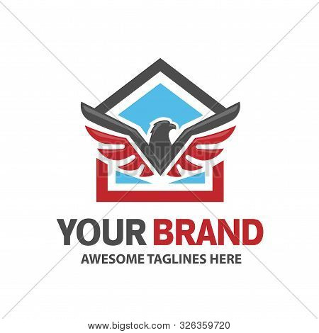 Eagle And House For Real Estate Logo Emblem Template Vector
