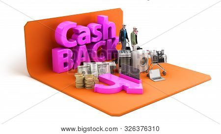 Cash Back Concept Background Big Letters On Tematic Podium 3d Render Image On White