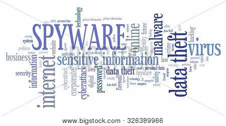 Spyware Virus - Computer Security Breach Concept. Word Cloud.
