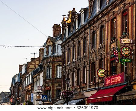 Honfleur Harbor In Normandy, Restaurant Street With Marina View In Honfleur, France, 2019