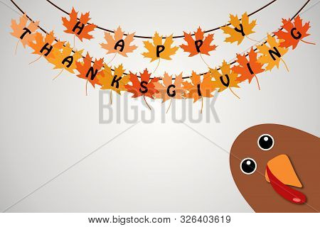 Happy Thanksgiving Text Cartoon Turkey On White Gradient Background Thanksgiving Poster. Hanging Map