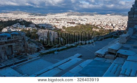 Ruins Of Propylaea -monumental Gateway In The Acropolis Of Athens, Attica, Greece