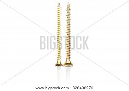 Group Of Two Whole Gold Metallic Glossy Bolt , Isolated On White Background