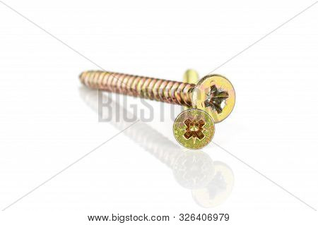 Group Of Two Whole Metallic Glossy Bolt Crossed Isolated On White Background