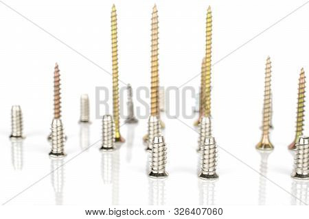 Lot Of Whole Arranged Metallic Glossy Bolt Isolated On White Background