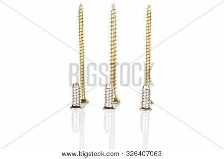 Group Of Six Whole Metallic Glossy Bolt Isolated On White Background