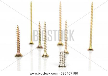 Group Of Eight Whole Metallic Glossy Bolt Isolated On White Background
