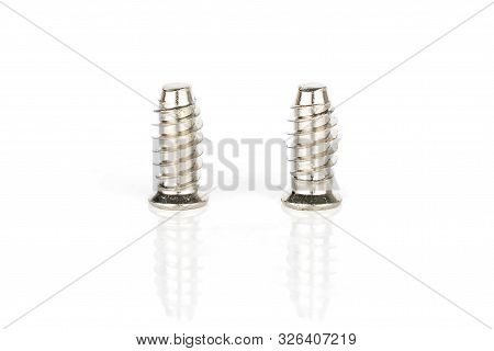 Group Of Two Whole Short Metallic Glossy Bolt Isolated On White Background