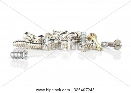 Lot Of Whole Metallic Glossy Bolt Isolated On White Background