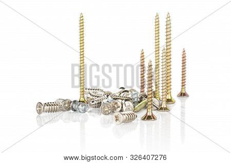 Lot Of Whole Metallic Glossy Bolt Isolated On White Background