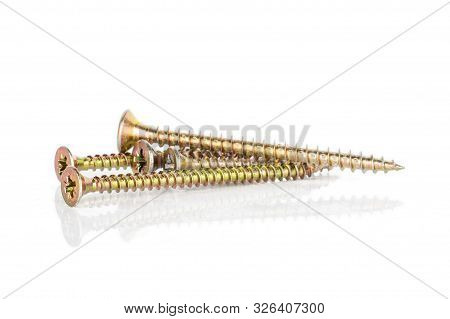 Group Of Five Whole Metallic Glossy Bolt Isolated On White Background