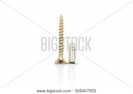 Group Of Two Whole Metallic Glossy Bolt Isolated On White Background