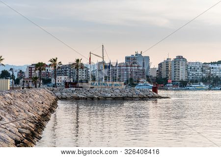Denia, Spain - June 27, 2019: The Marina Of Denia At Sunset