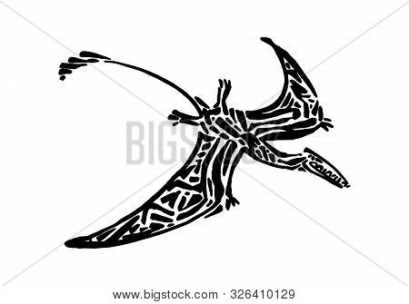 Ancient Extinct Jurassic Eudimorphodon Dinosaur Vector Illustration Ink Painted, Hand Drawn Grunge P